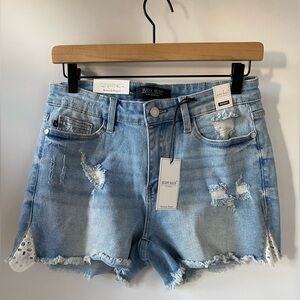 Judy Blue Lace Insert Mid Rise Jean Shorts SZ 27 NEW